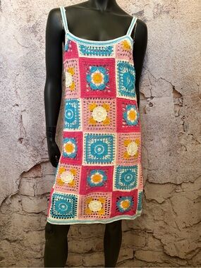 Crocheted Granny Square Lined Dress